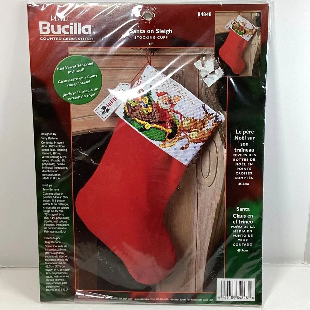 Bucilla Santa On Sleigh Christmas Stocking Kit Cross Stitch 84848 New Sealed 18